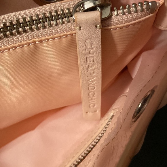 Moschino CHEAP and CHIC Small Handbag Pink Nylon Leather Trim Circle Rivets - Picture 8 of 8